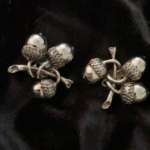1940s Vintage ACORN EARRINGS Clip-on Silvertone